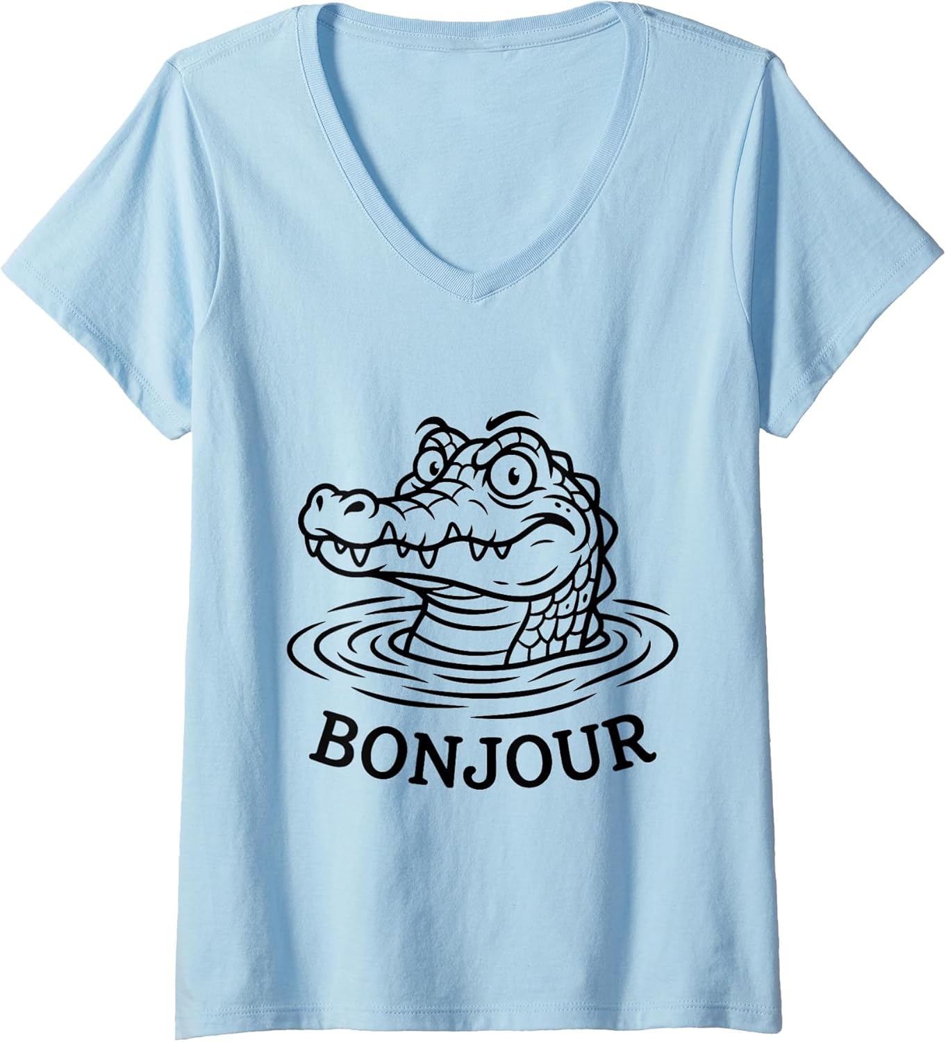 Women's Funny Alligators Croc - Crocodiles Gator Bonjour Meme V-Neck T-Shirt Unisex T-shirt, Sweatshirt, Hoodie, Long Sleeve Tee - T-Shirt, Sweatshirt, Hoodie