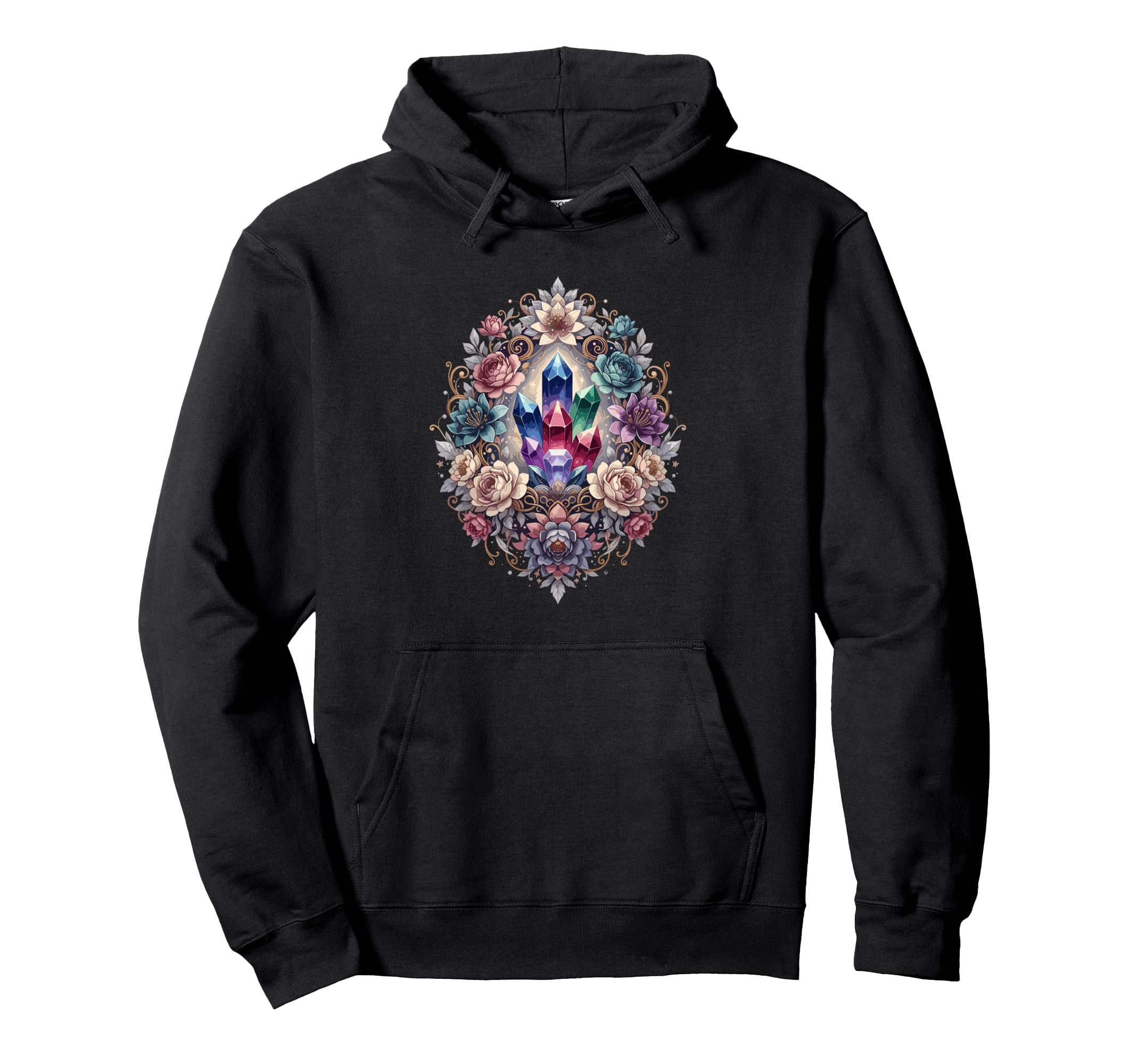 Colorful Crystal Cluster Surrounded Hoodie - Minimalist Print Unisex - T-Shirt, Sweatshirt, Hoodie