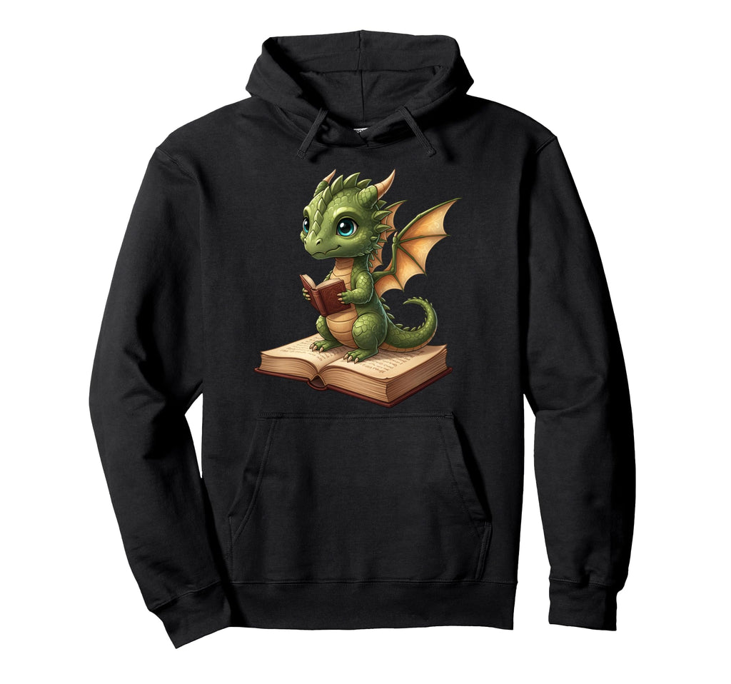 Dragon Reading Book Funny Literary Hoodie - Minimalist Print for Adults - T-Shirt, Sweatshirt, Hoodie