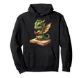 Dragon Reading Book Funny Literary Hoodie - Minimalist Print for Adults - T-Shirt, Sweatshirt, Hoodie