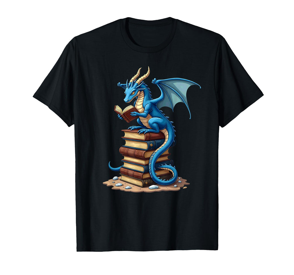Fantasy Dragon Reading Books Library T-Shirt - Streetwear Style Men Women - T-Shirt, Sweatshirt, Hoodie