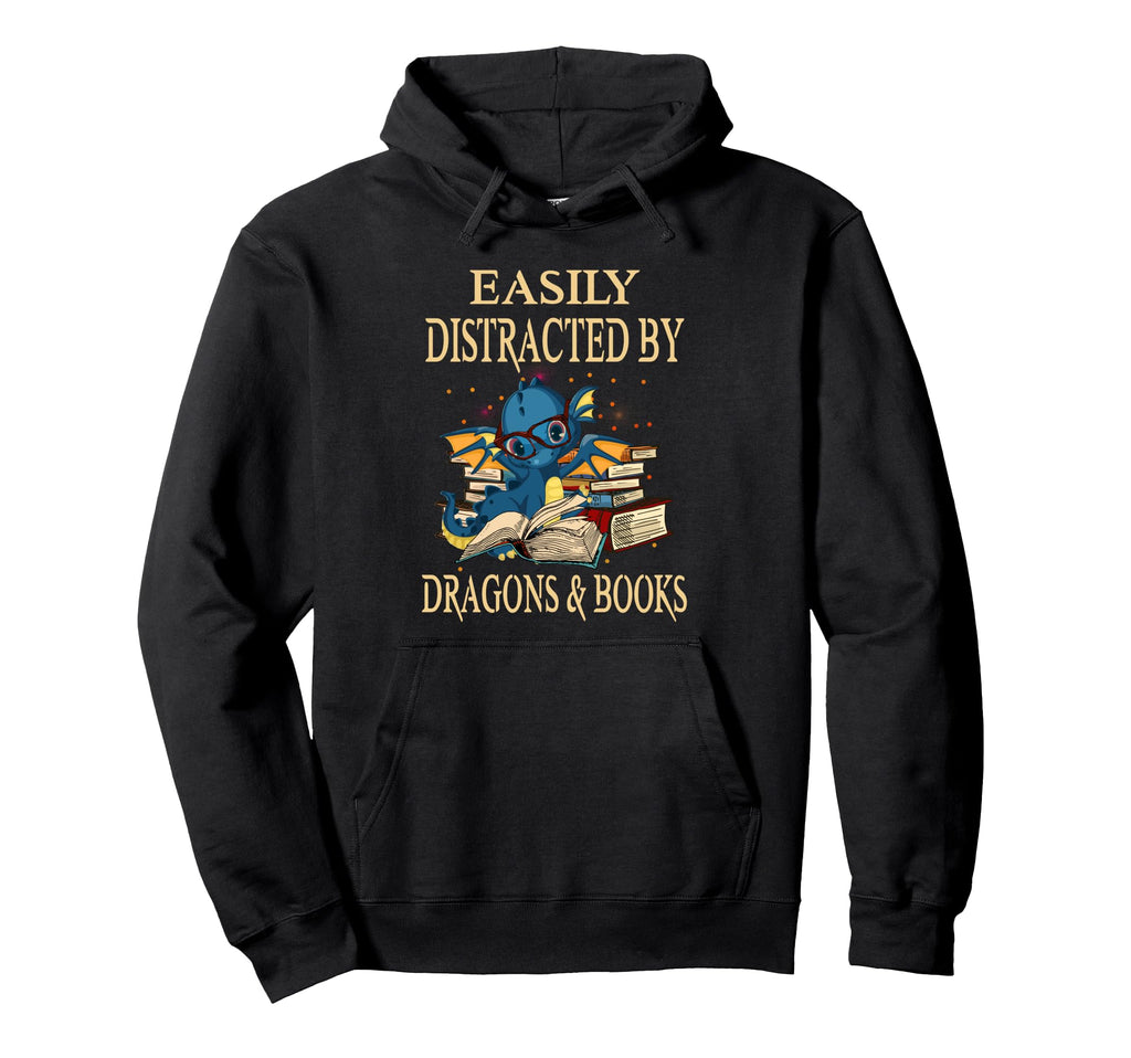 Easily Distracted Dragons And Books Hoodie - Streetwear Style for Adults - T-Shirt, Sweatshirt, Hoodie