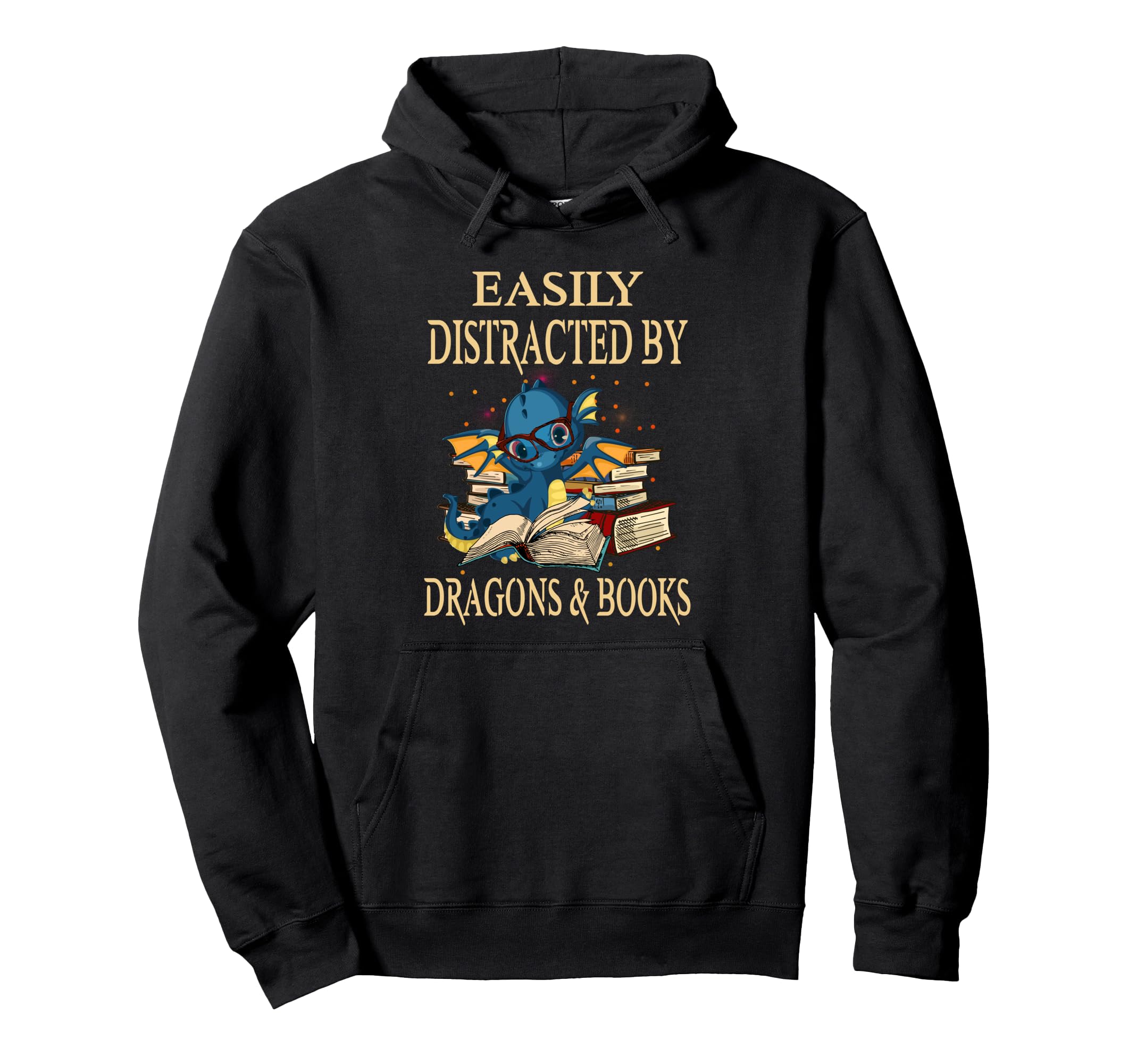 Easily Distracted Dragons And Books Hoodie - Streetwear Style for Adults - T-Shirt, Sweatshirt, Hoodie