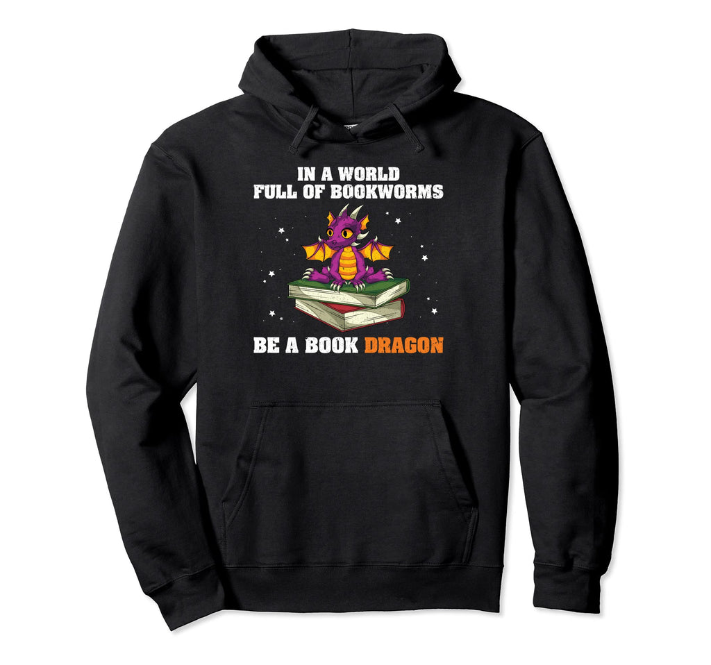 Book Dragon Funny Bookworm Fantasy Hoodie - Fun Novelty Design Men Women - T-Shirt, Sweatshirt, Hoodie