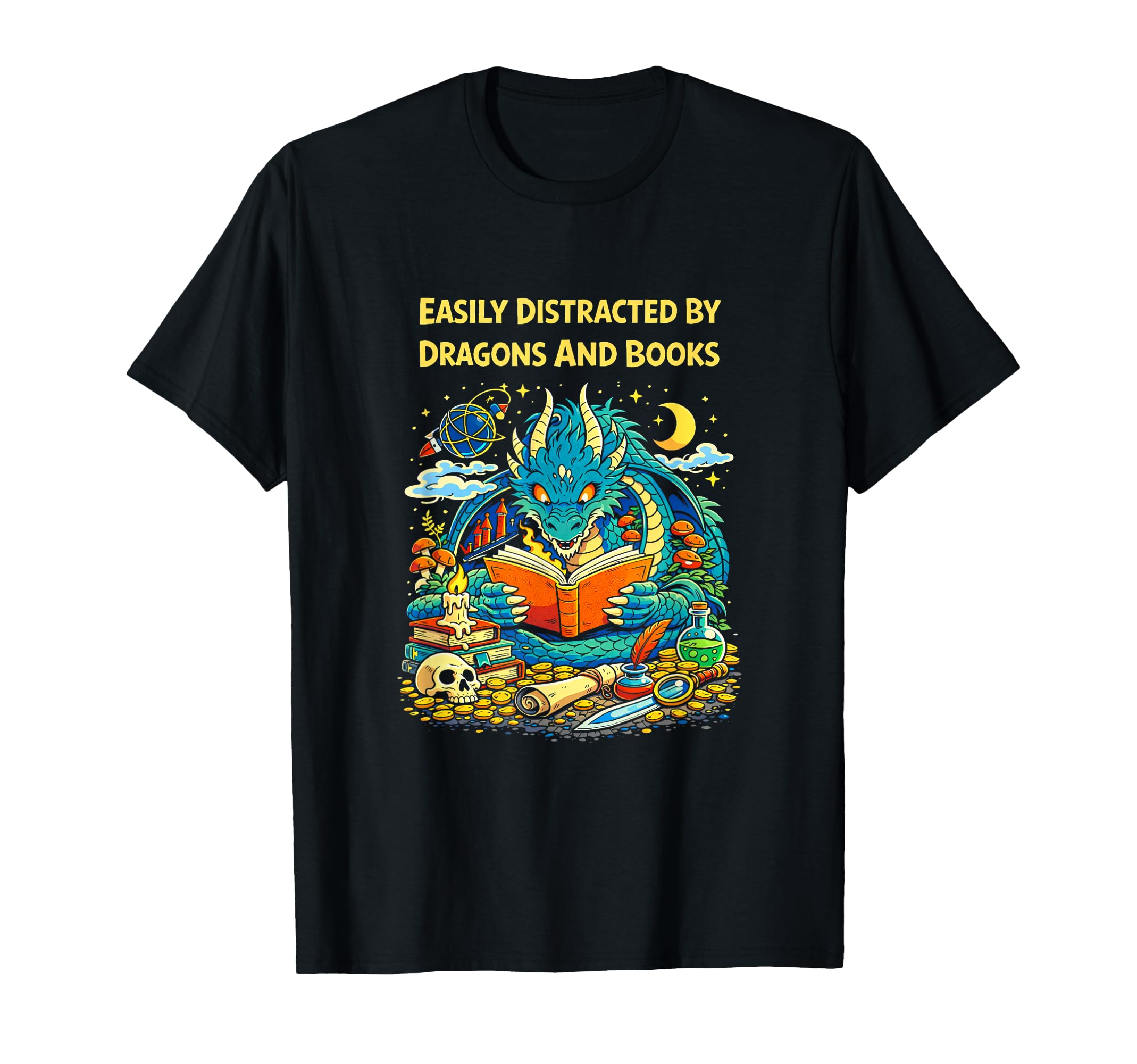 Dragon Reading Book Fantasy Adventure T-Shirt - Novelty Apparel Men Women - T-Shirt, Sweatshirt, Hoodie