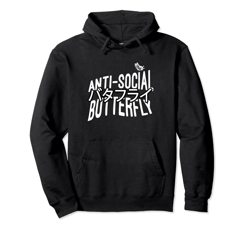Anti Social Butterfly Hoodie - Fun Novelty Design Unisex - T-Shirt, Sweatshirt, Hoodie