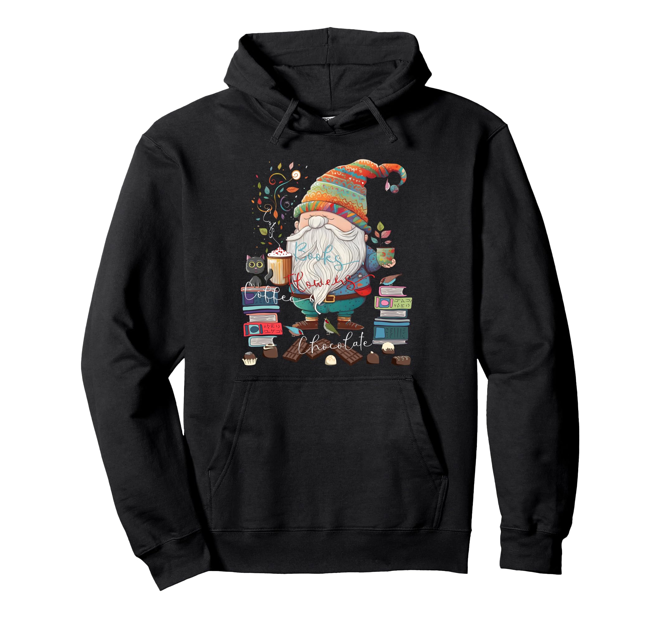 Coffee Cats Books Chocolate Flowers Hoodie - Aesthetic Graphic for Adults - T-Shirt, Sweatshirt, Hoodie