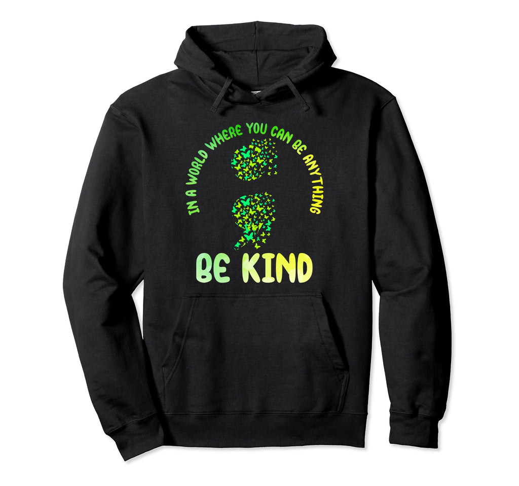 Be Kind Green Butterfly Semicolon Hoodie - Trendy Graphic for Adults - T-Shirt, Sweatshirt, Hoodie
