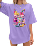 Easter Bunny Shirt Women Oversized: Happy Easter Day Tee Cute Bunny Rabbit Tshirt Floral Flower Casual Short Sleeve Tops - T-Shirt, Sweatshirt, Hoodie
