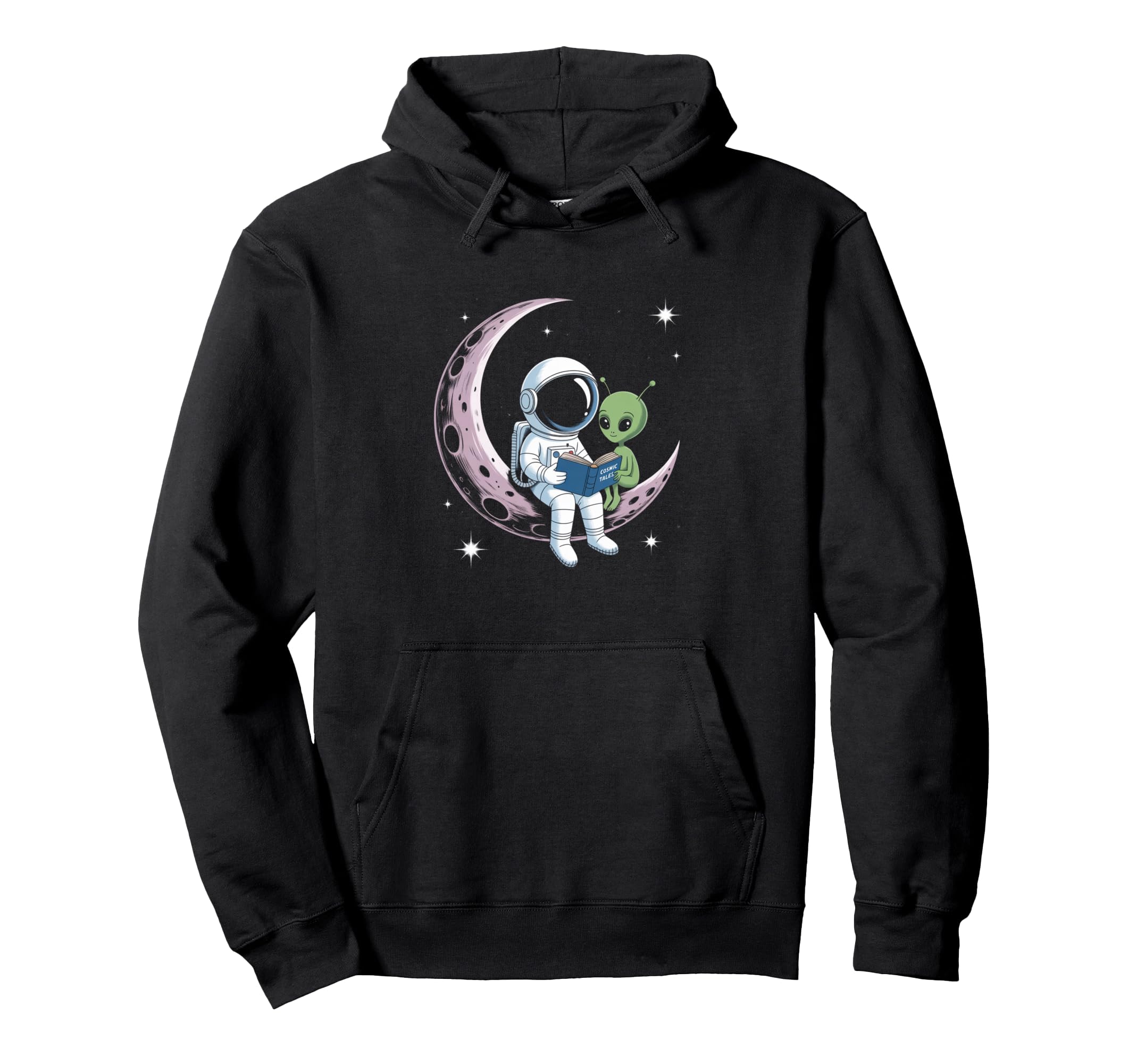 Astronaut Reading Book To Alien Moon Hoodie - Novelty Apparel for Adults - T-Shirt, Sweatshirt, Hoodie