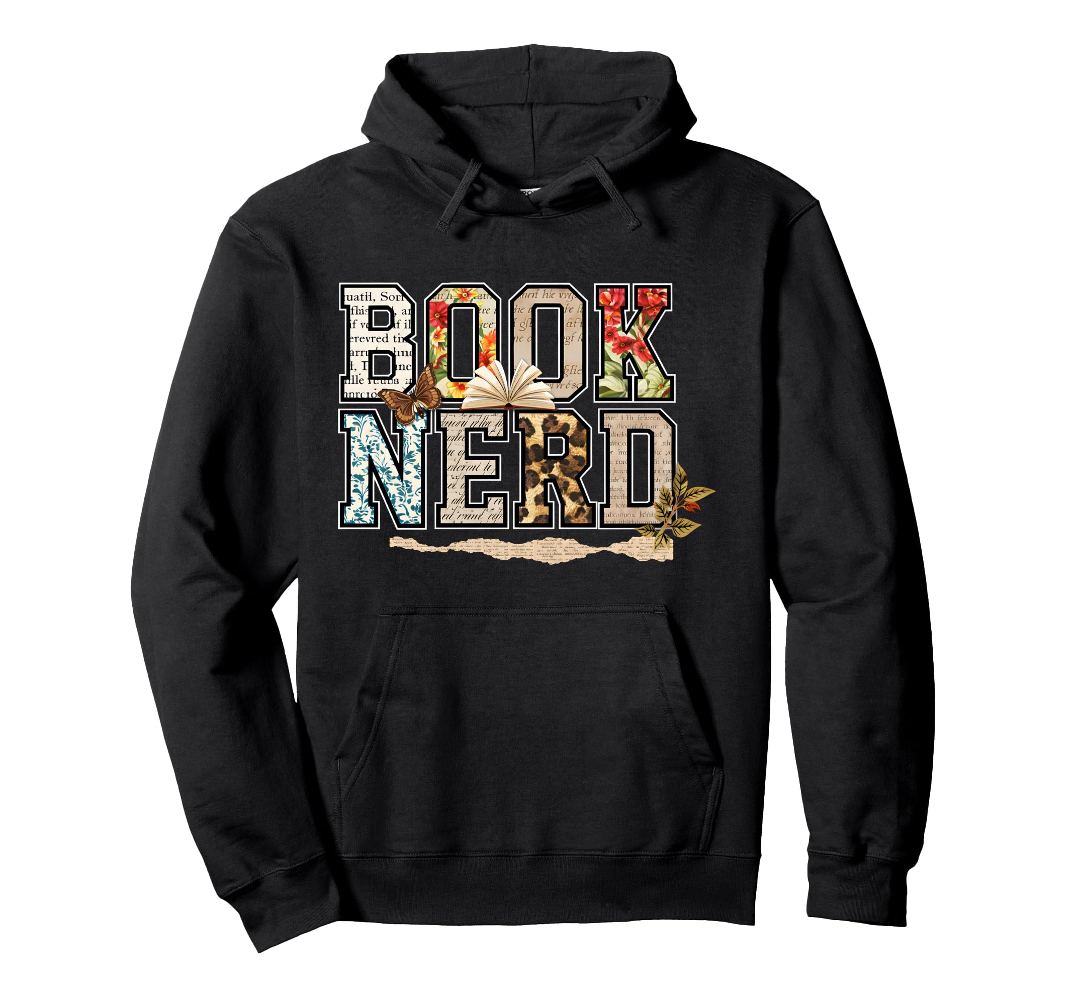 Book Nerd Floral Aesthetic Leopard Hoodie - Fun Novelty Design for Adults - T-Shirt, Sweatshirt, Hoodie