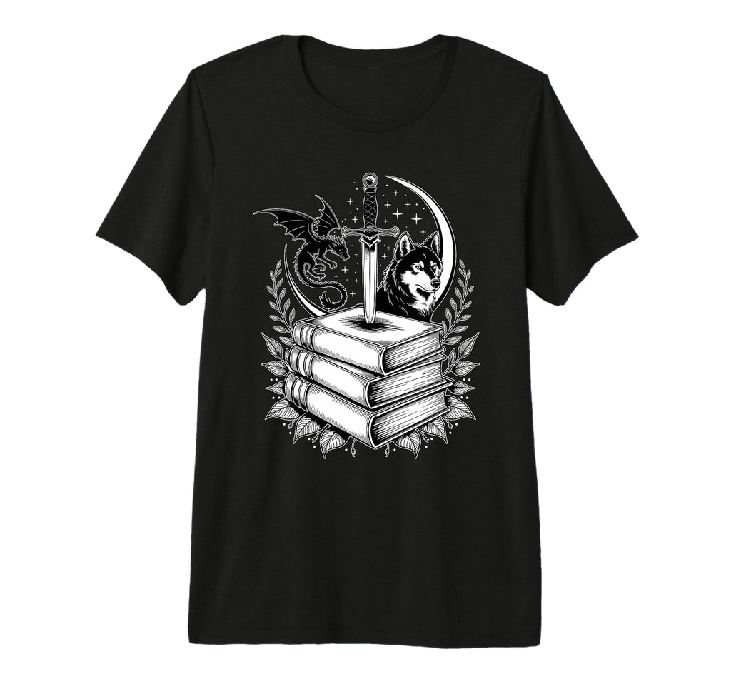 Stack Books Dragon And Wolf Bookworm T-Shirt - Novelty Apparel Men Women - T-Shirt, Sweatshirt, Hoodie