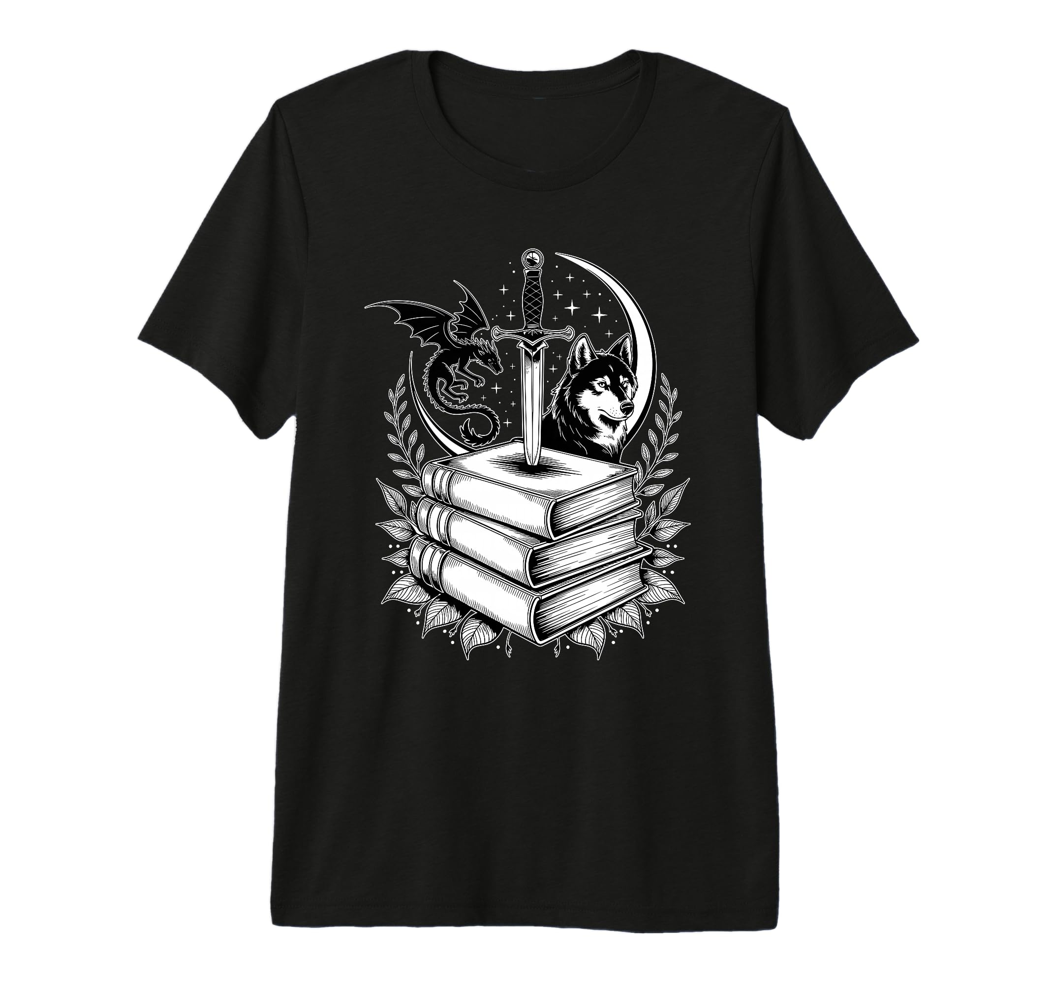 Stack Books Dragon And Wolf Bookworm T-Shirt - Novelty Apparel Men Women - T-Shirt, Sweatshirt, Hoodie