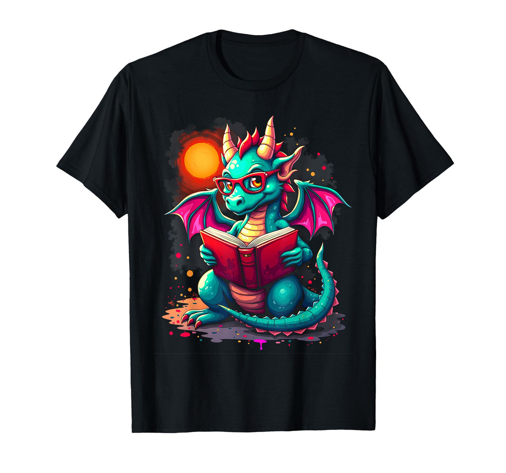 Kawaii Dragon Reads Book Reading Library T-Shirt - Novelty Apparel Unisex - T-Shirt, Sweatshirt, Hoodie