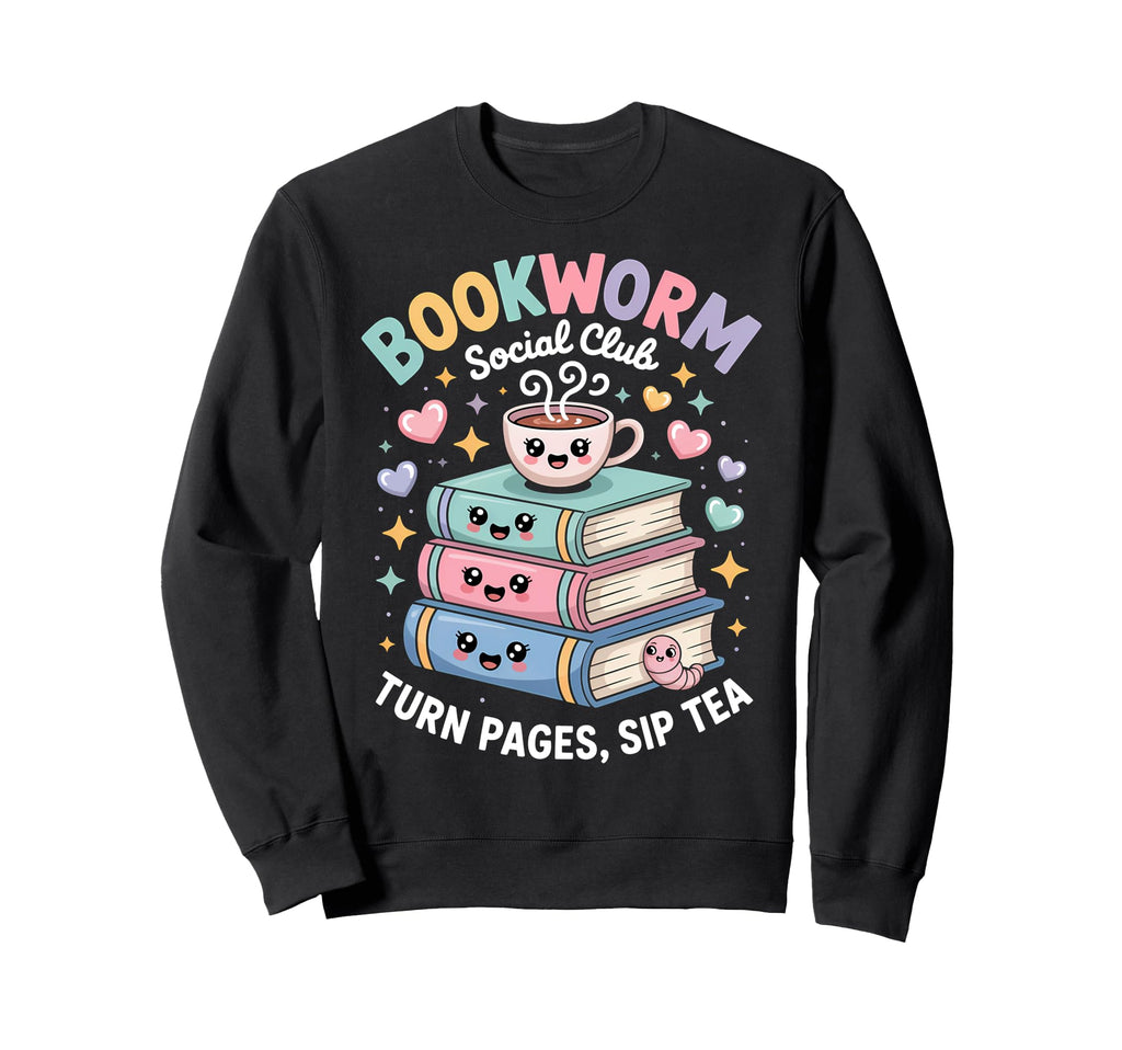 Bookworm Social Club Kawaii Reading Sweatshirt - Unique Graphic Unisex - T-Shirt, Sweatshirt, Hoodie