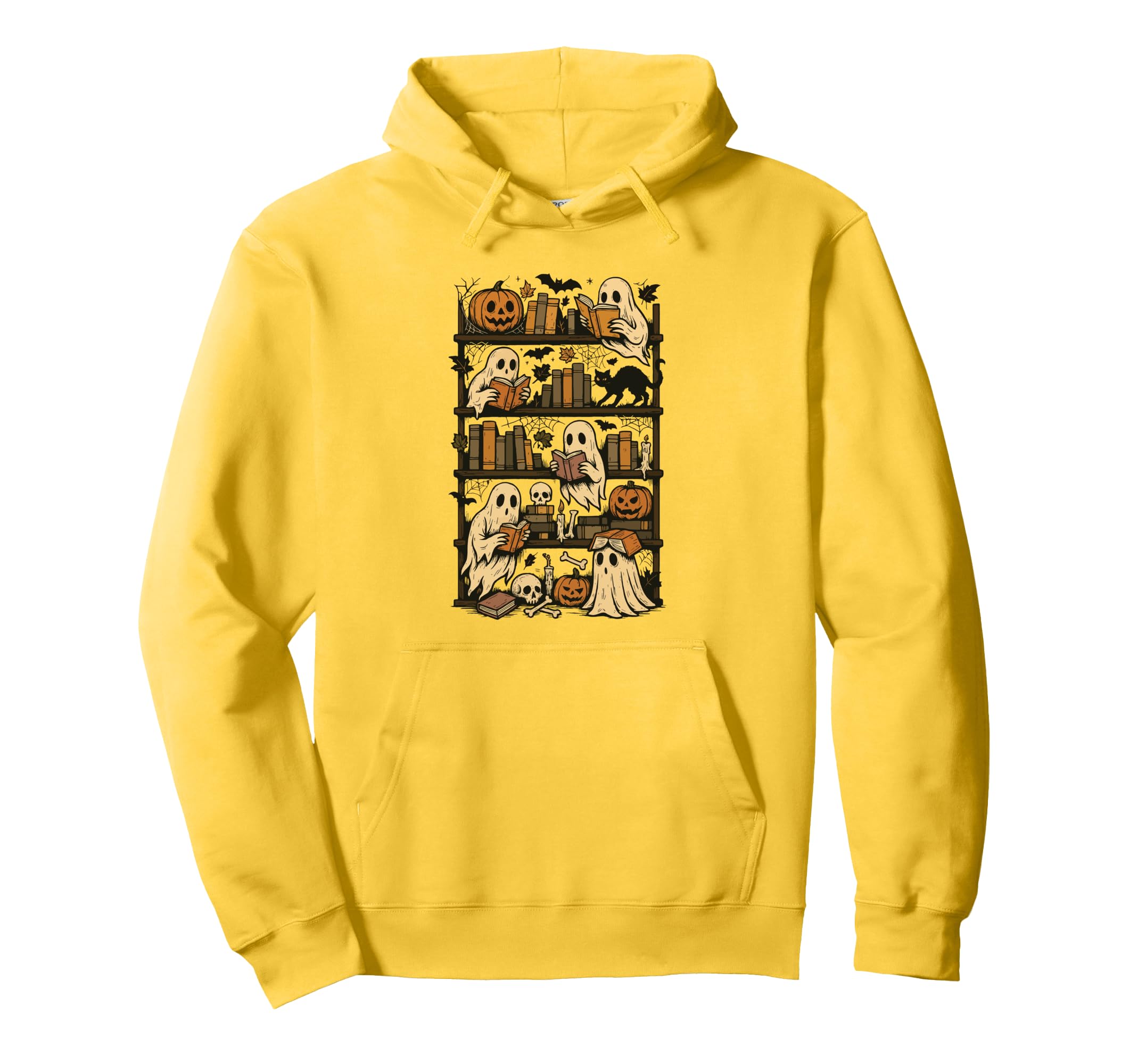 Ghost Bookshelf Halloween Book Lover Hoodie - Graphic Print for Adults - T-Shirt, Sweatshirt, Hoodie