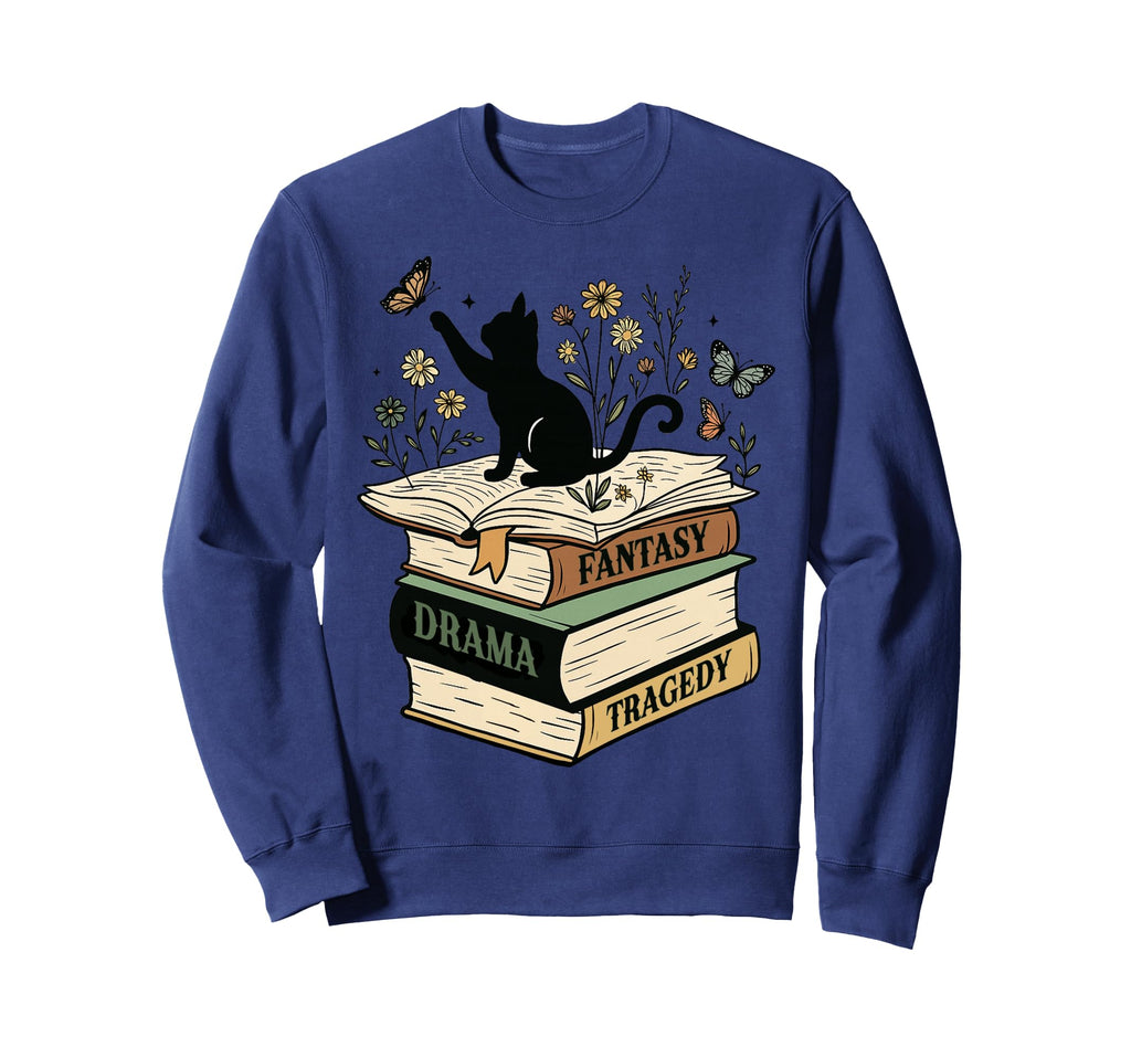 Fantasy Drama Tragedy Cat Book Lover Sweatshirt - Graphic Print Men Women - T-Shirt, Sweatshirt, Hoodie