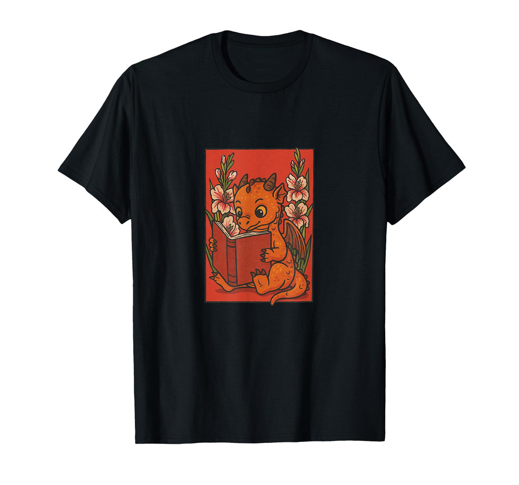 Reading Dragon Fantasy Bookish T-Shirt - Minimalist Print Men Women - T-Shirt, Sweatshirt, Hoodie