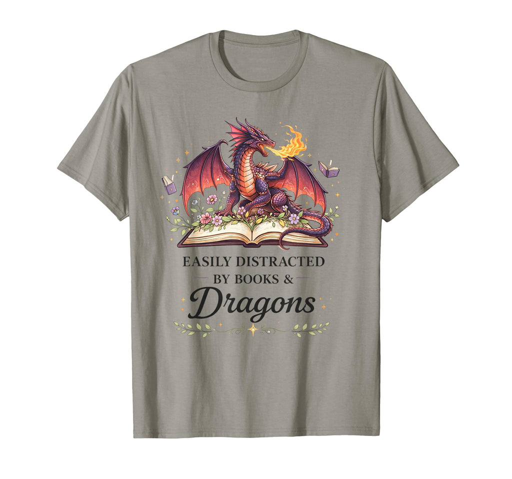 Easily Distracted Books And Dragons T-Shirt - Minimalist Print Men Women - T-Shirt, Sweatshirt, Hoodie