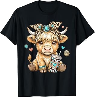 Cute Highland Cow Drink Coffee Leopard Bow Western Cowgirl T-Shirt Unisex T-shirt, Sweatshirt, Hoodie, Long Sleeve Tee - T-Shirt, Sweatshirt, Hoodie