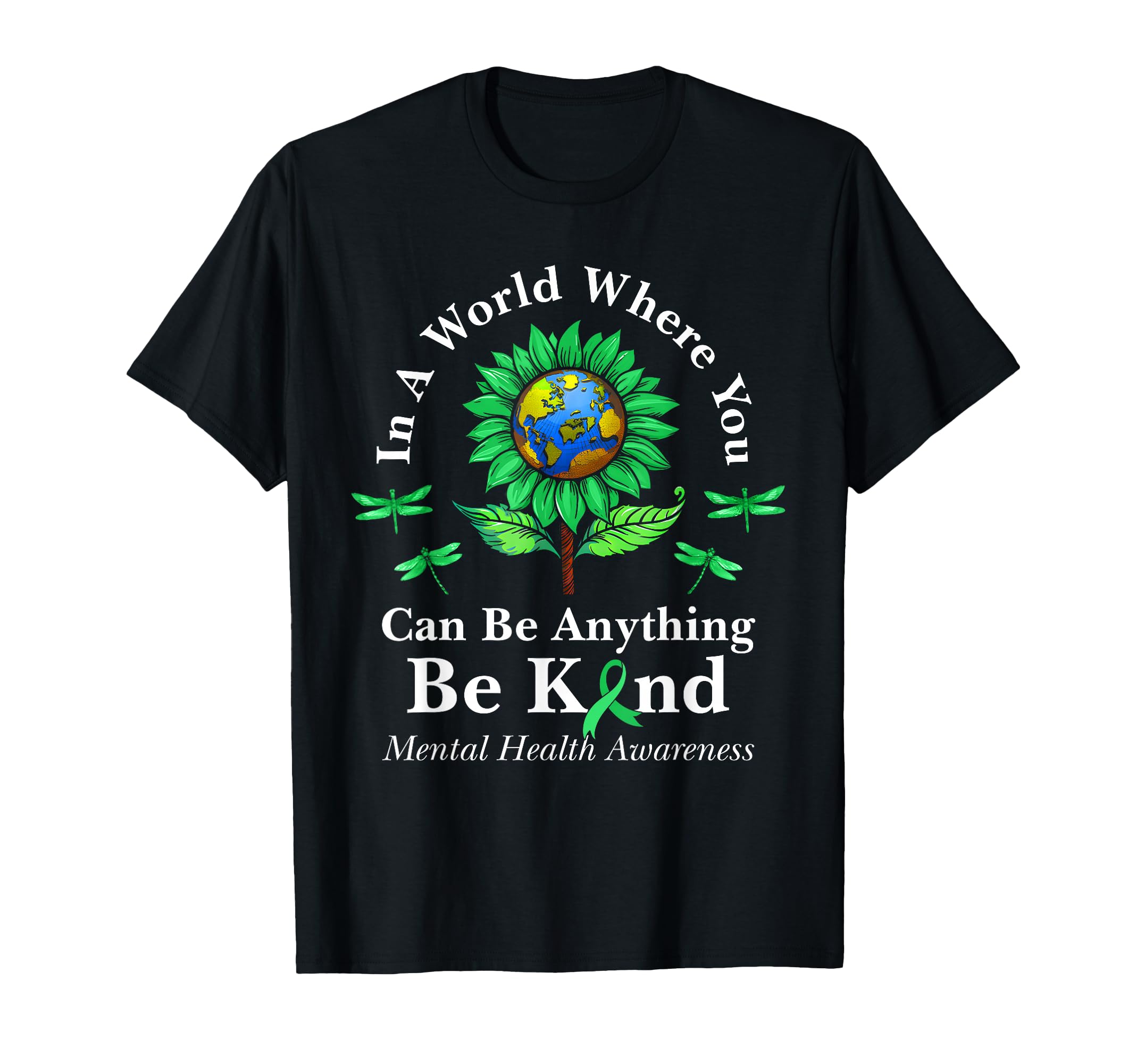Be Kind Green Ribbon Sunflower Mental T-Shirt - Trendy Graphic Men Women - T-Shirt, Sweatshirt, Hoodie