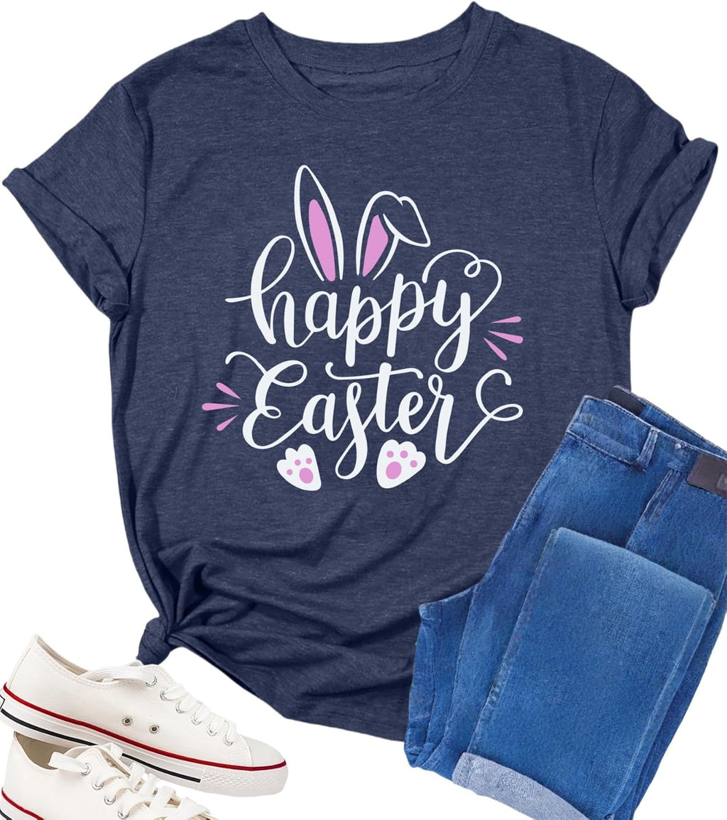 Easter Shirts for Women Happy Easter Shirt Bunny T-Shirt Rabbit Graphic Tees Cute Egg Holiday Funny Gift Tops Outfit - T-Shirt, Sweatshirt, Hoodie