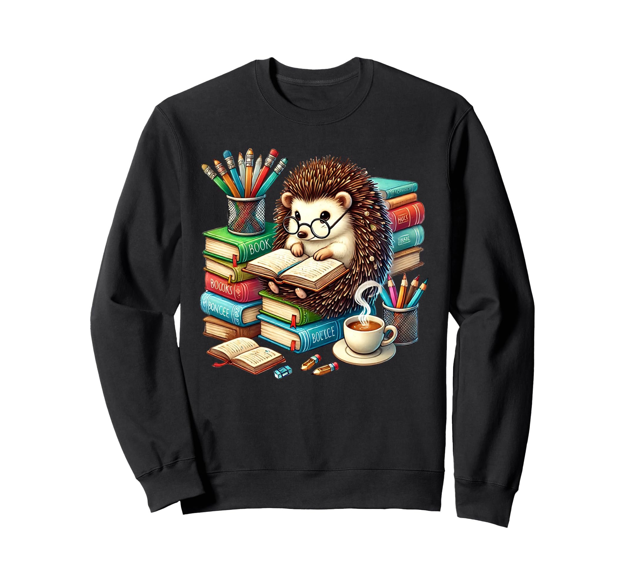 Bookworm Hedgehog Reading Book Lover Sweatshirt - Unique Graphic Men Women - T-Shirt, Sweatshirt, Hoodie