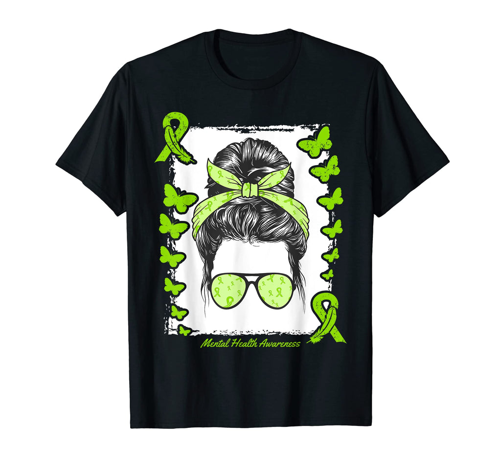 Mental Health Warrior Messy Bun Afro T-Shirt - Aesthetic Graphic Men Women - T-Shirt, Sweatshirt, Hoodie