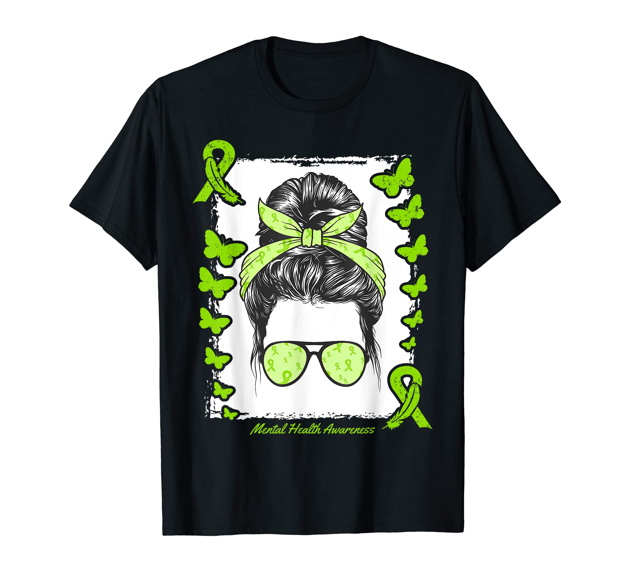 Mental Health Warrior Messy Bun Afro T-Shirt - Aesthetic Graphic Men Women - T-Shirt, Sweatshirt, Hoodie