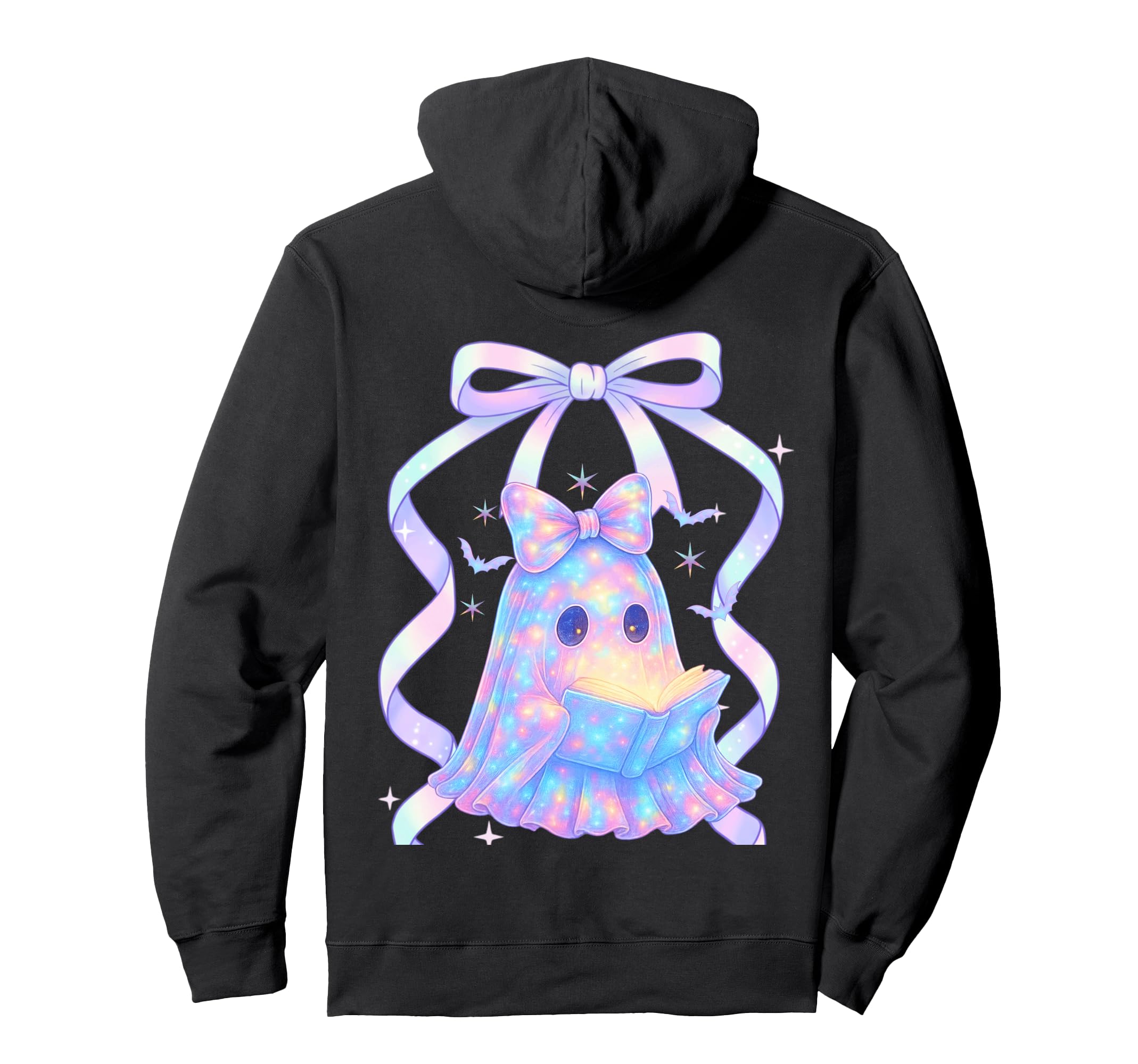 Pastel Ghost Reading Book Bats And Hoodie - Novelty Apparel for Adults - T-Shirt, Sweatshirt, Hoodie