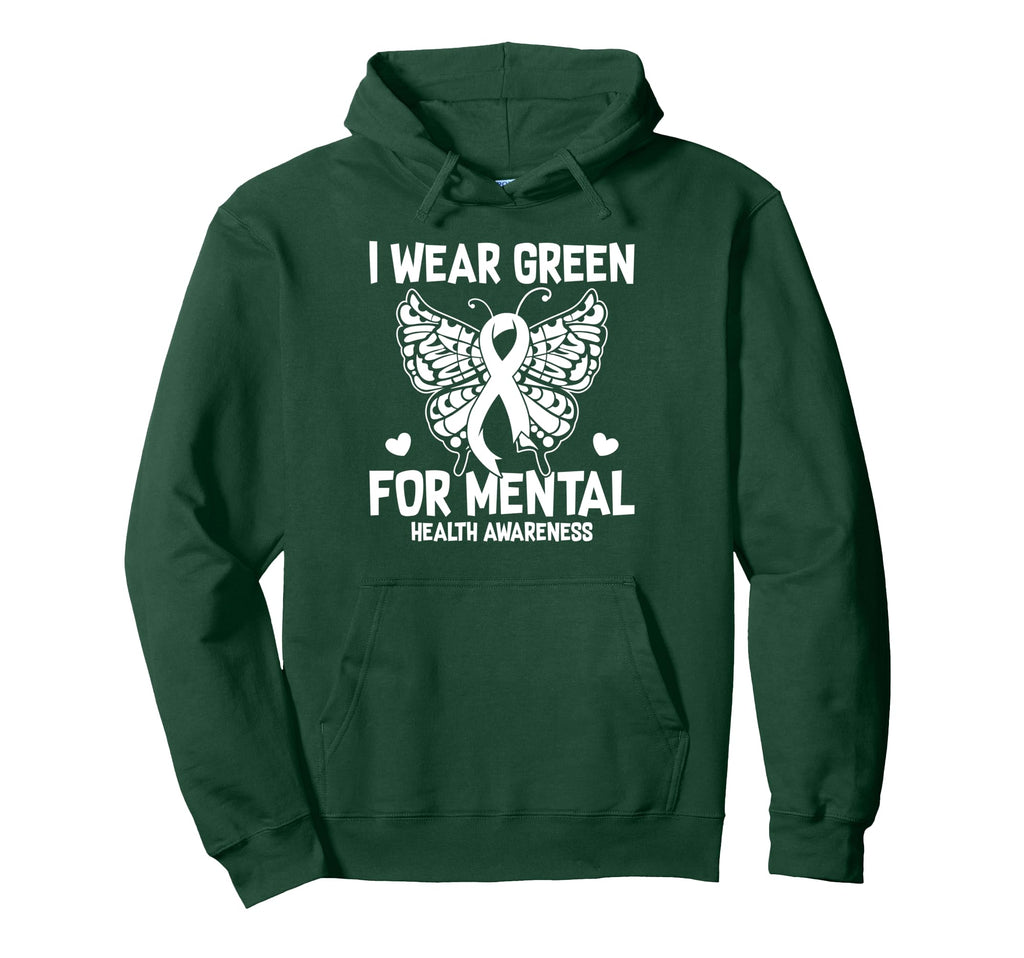 Butterfly I Wear Green Mental Health Hoodie - Fun Novelty Design Unisex - T-Shirt, Sweatshirt, Hoodie