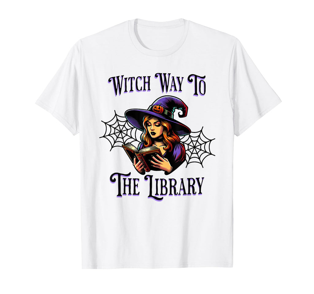 Witch Way To Library Funny Halloween T-Shirt - Custom Art Print for Adults - T-Shirt, Sweatshirt, Hoodie