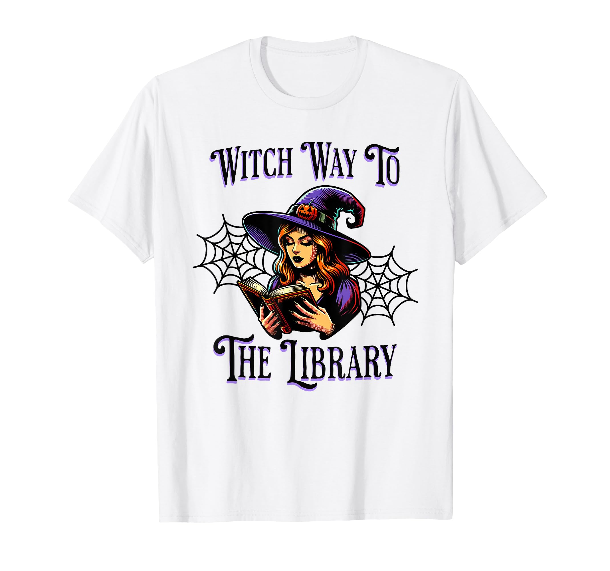 Witch Way To Library Funny Halloween T-Shirt - Custom Art Print for Adults - T-Shirt, Sweatshirt, Hoodie