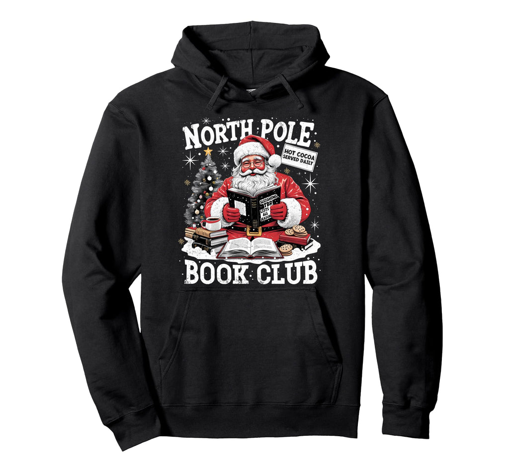 North Pole Book Club Santa Reading Hoodie - Aesthetic Graphic Unisex - T-Shirt, Sweatshirt, Hoodie