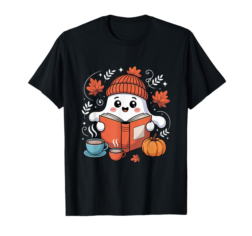 Ghost Reading Book Halloween Coffee T-Shirt - Custom Art Print Unisex - T-Shirt, Sweatshirt, Hoodie
