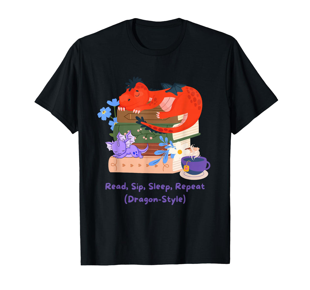 Funny Dragons Books And Coffee Lovers T-Shirt - Minimalist Print for Adults - T-Shirt, Sweatshirt, Hoodie
