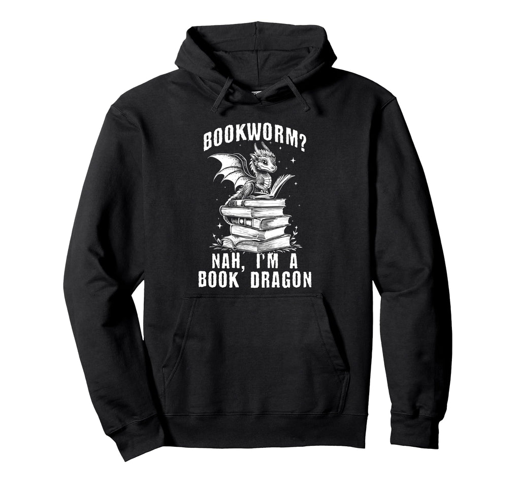 Book Dragon Funny Bookworm Dragon Fantasy Hoodie - Graphic Print Men Women - T-Shirt, Sweatshirt, Hoodie