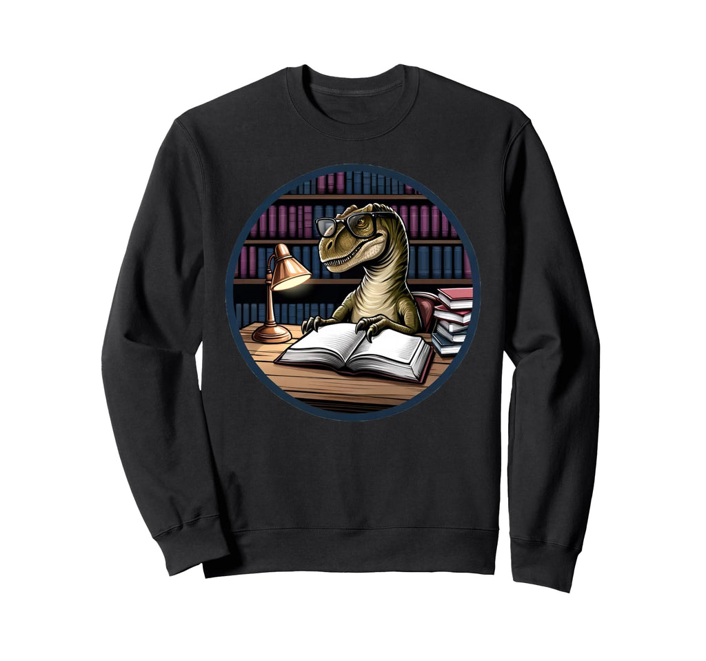 T Rex Dinosaur Reading Book Nerd Sweatshirt - Trendy Graphic Men Women - T-Shirt, Sweatshirt, Hoodie