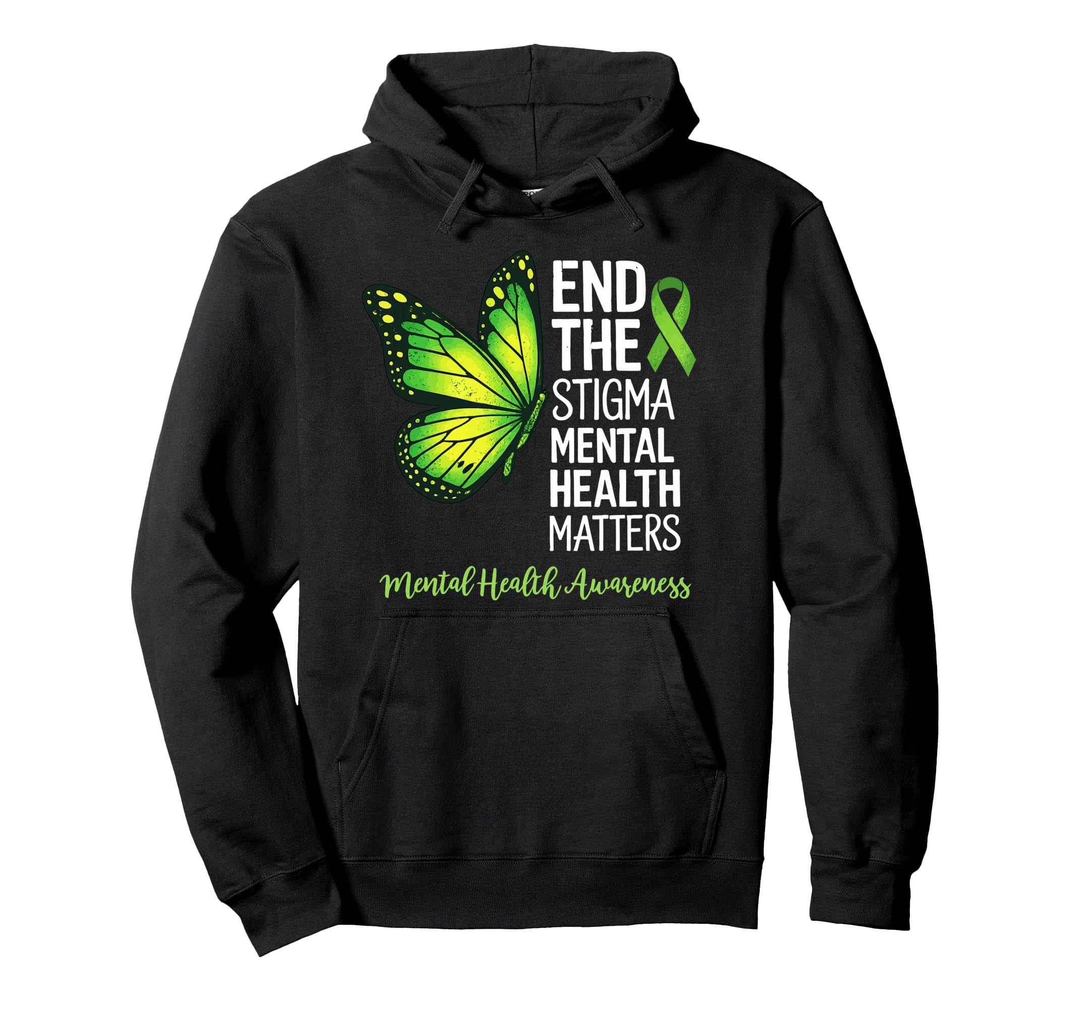 Butterfly End Stigma Mental Health Hoodie - Minimalist Print Unisex - T-Shirt, Sweatshirt, Hoodie