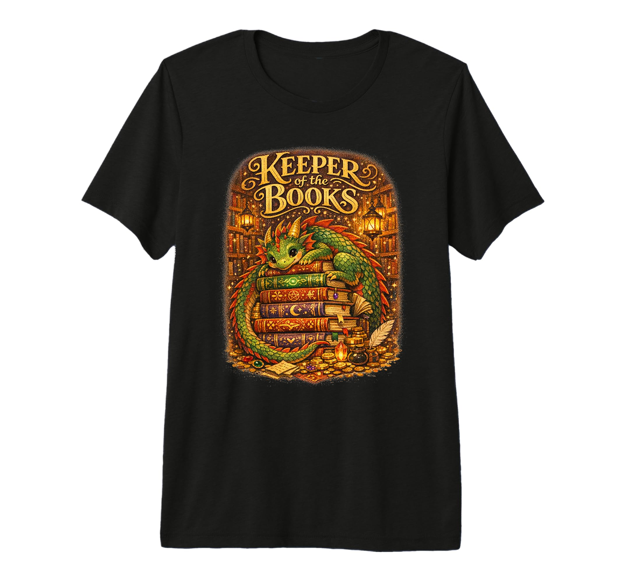 Keeper Books Dragon Fantasy Library T-Shirt - Novelty Apparel Unisex - T-Shirt, Sweatshirt, Hoodie