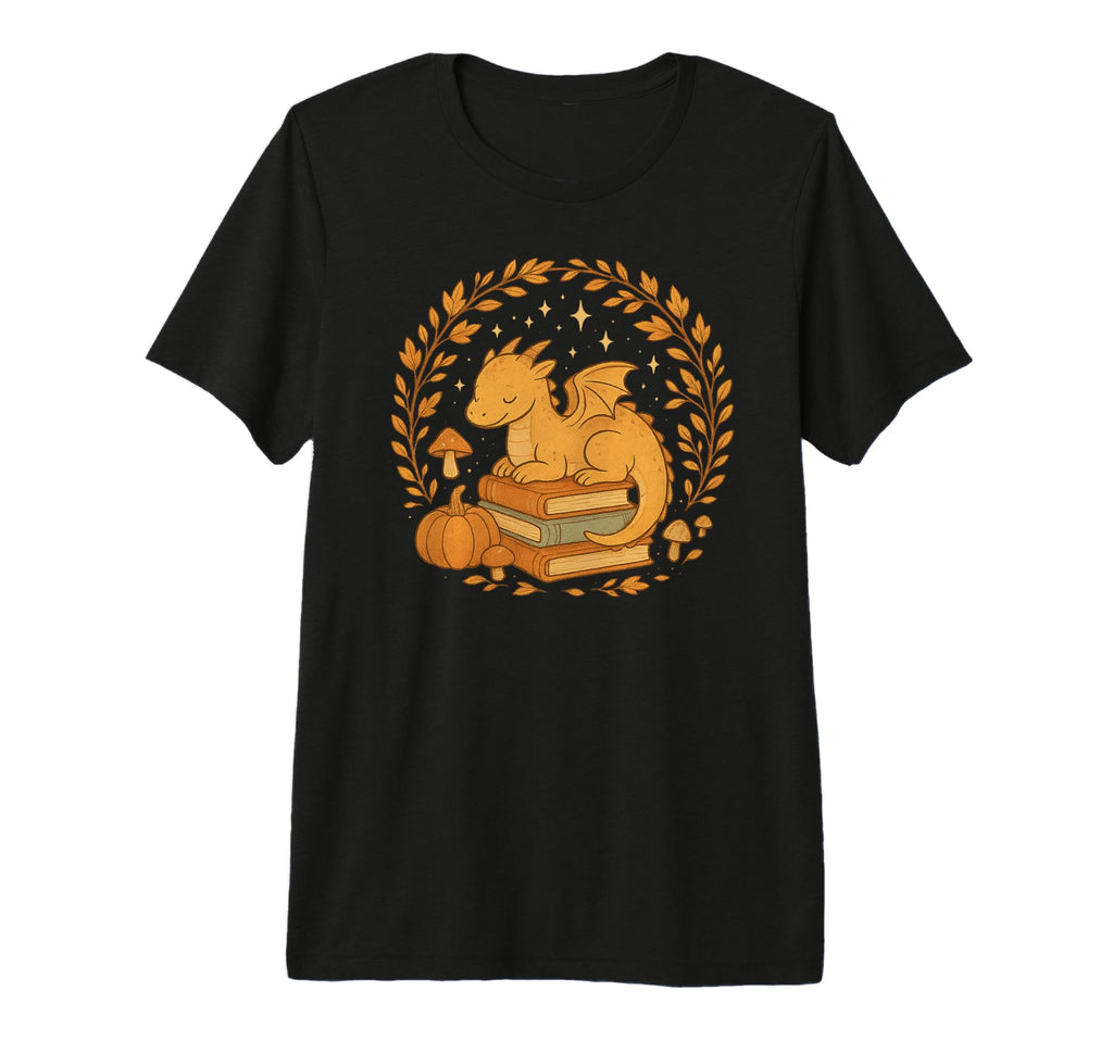 Dragon Reading Book Autumn Leaves T-Shirt - Novelty Apparel for Adults - T-Shirt, Sweatshirt, Hoodie