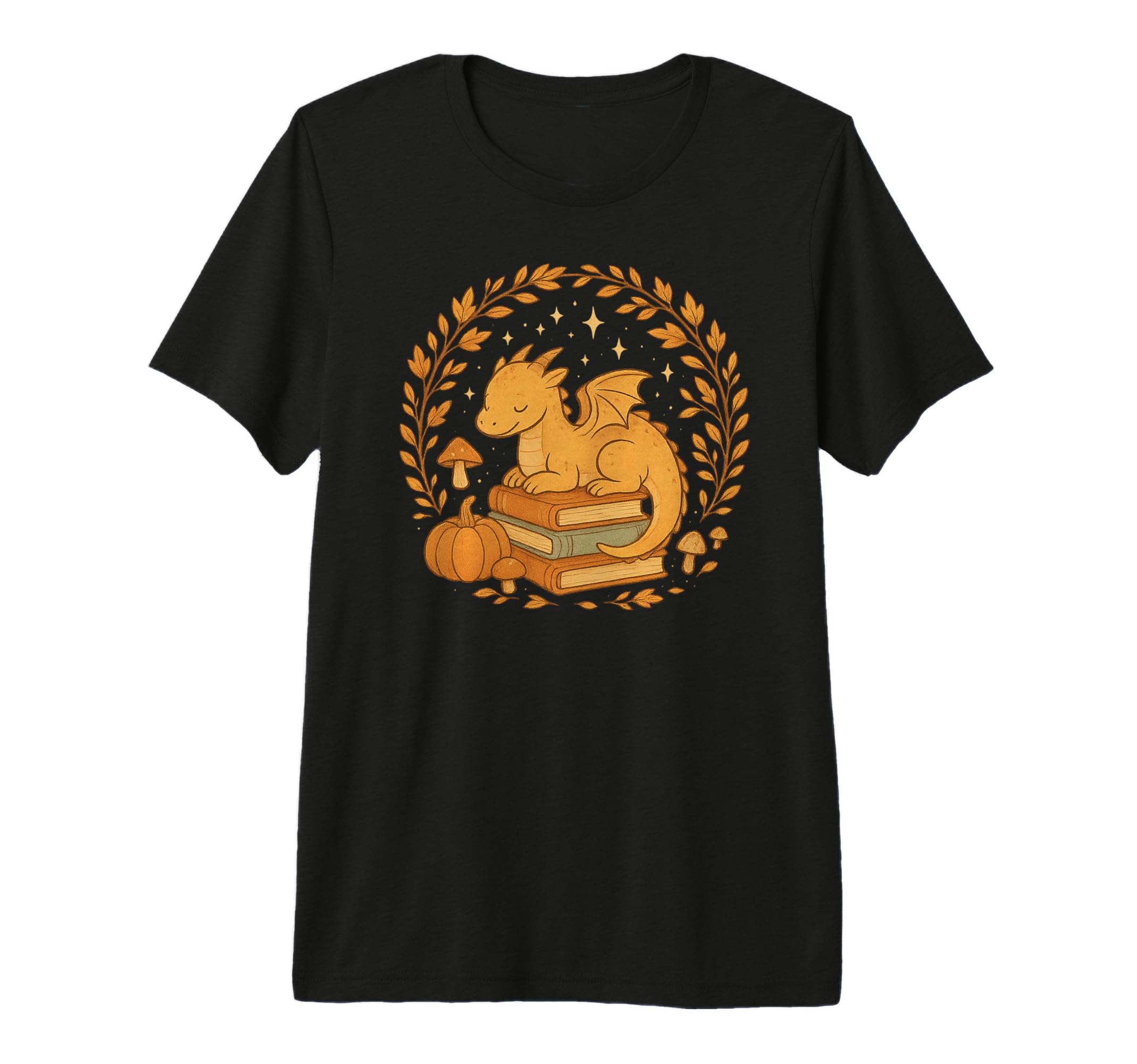 Dragon Reading Book Autumn Leaves T-Shirt - Novelty Apparel for Adults - T-Shirt, Sweatshirt, Hoodie