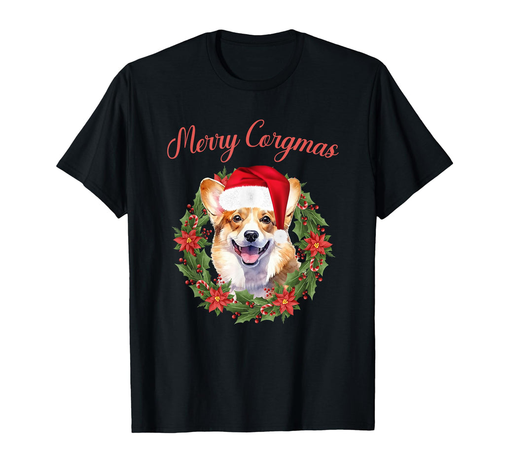 Merry Corgmas Corgi Santa Hat Dog T-Shirt - Fun Novelty Design Unisex - T-Shirt, Sweatshirt, Hoodie