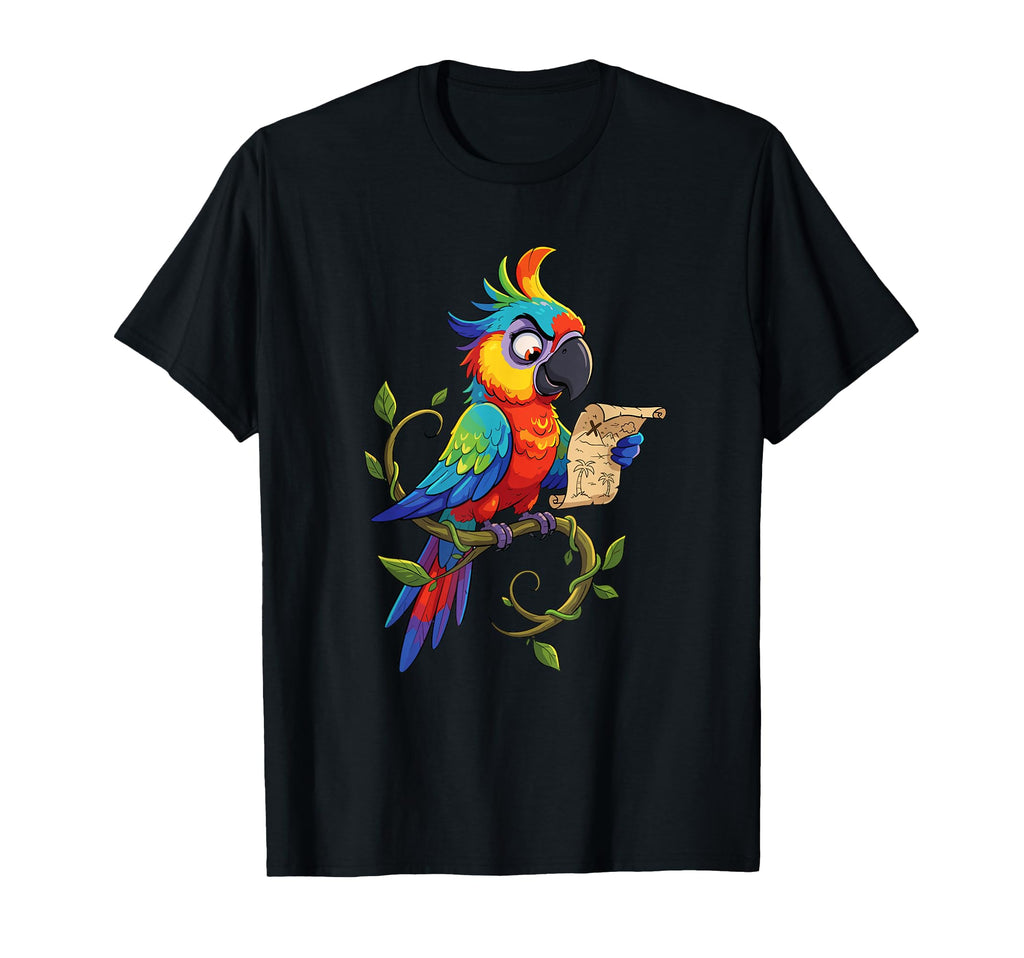 Cartoon Rainbow Parrot Treasure Map T-Shirt - Fun Novelty Design Unisex - T-Shirt, Sweatshirt, Hoodie