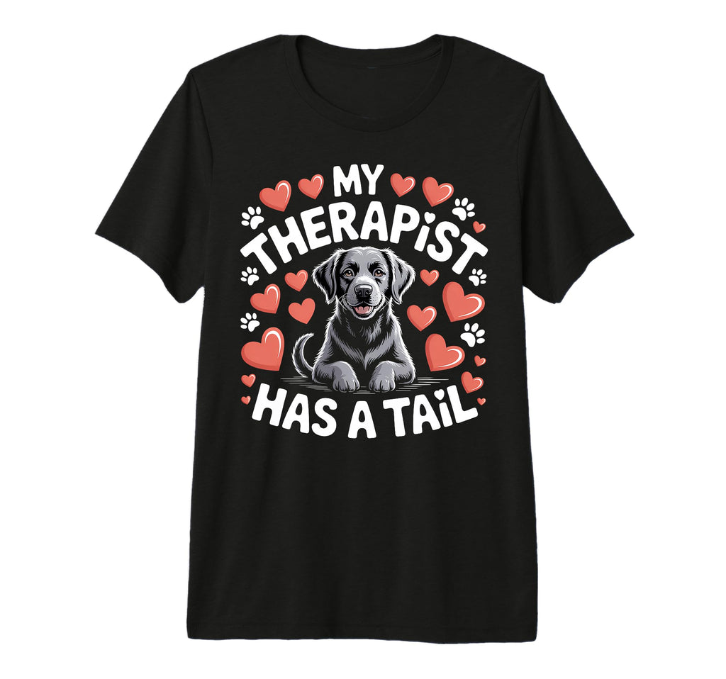 Black Lab My Therapist Has Tail T-Shirt - Minimalist Print for Adults - T-Shirt, Sweatshirt, Hoodie