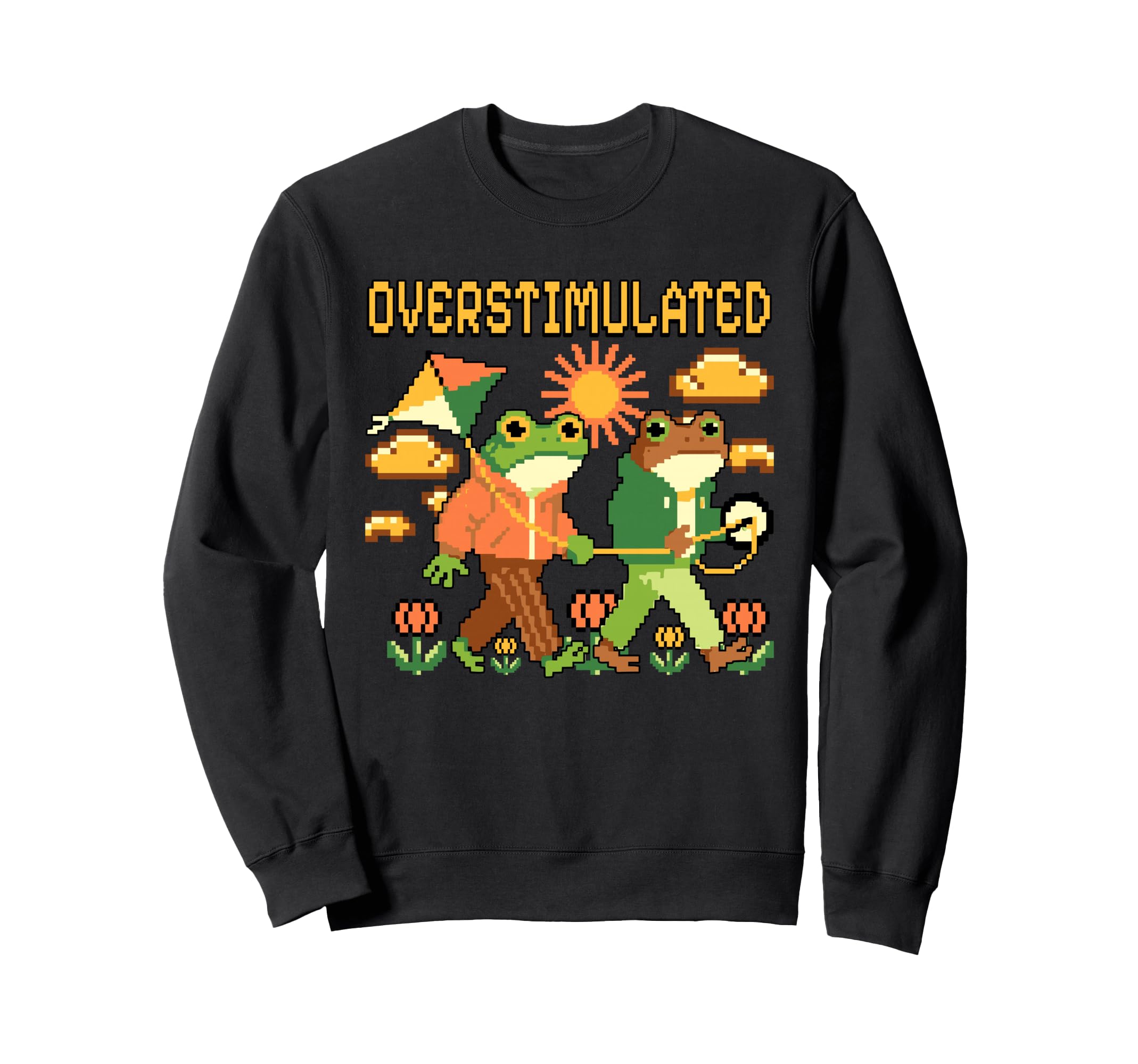 Overstimulated Funny Pixel Frog Sweatshirt - Custom Art Print for Adults - T-Shirt, Sweatshirt, Hoodie