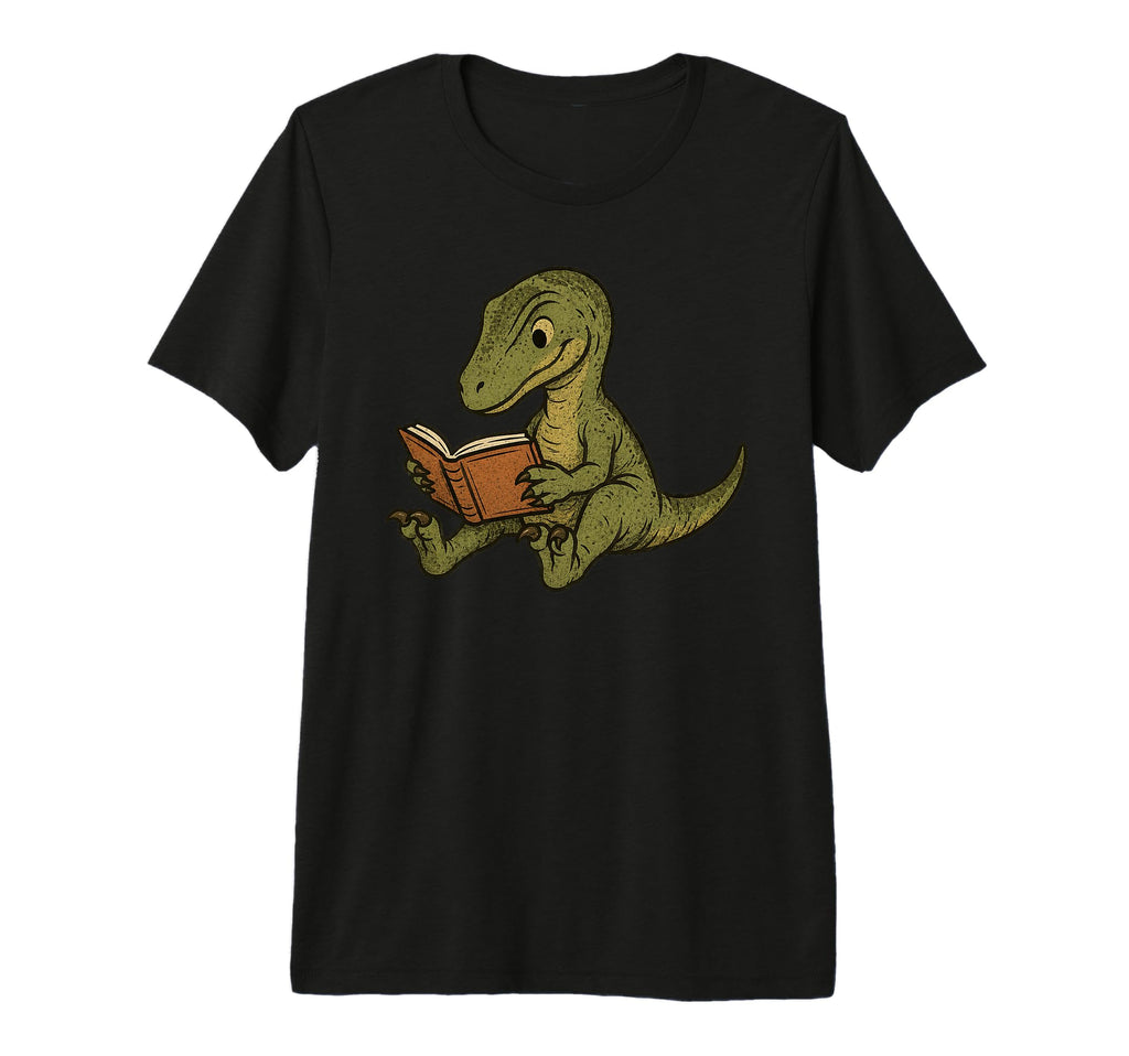 Velociraptor Dinosaur Reading Book Nerd T-Shirt - Graphic Print for Adults - T-Shirt, Sweatshirt, Hoodie