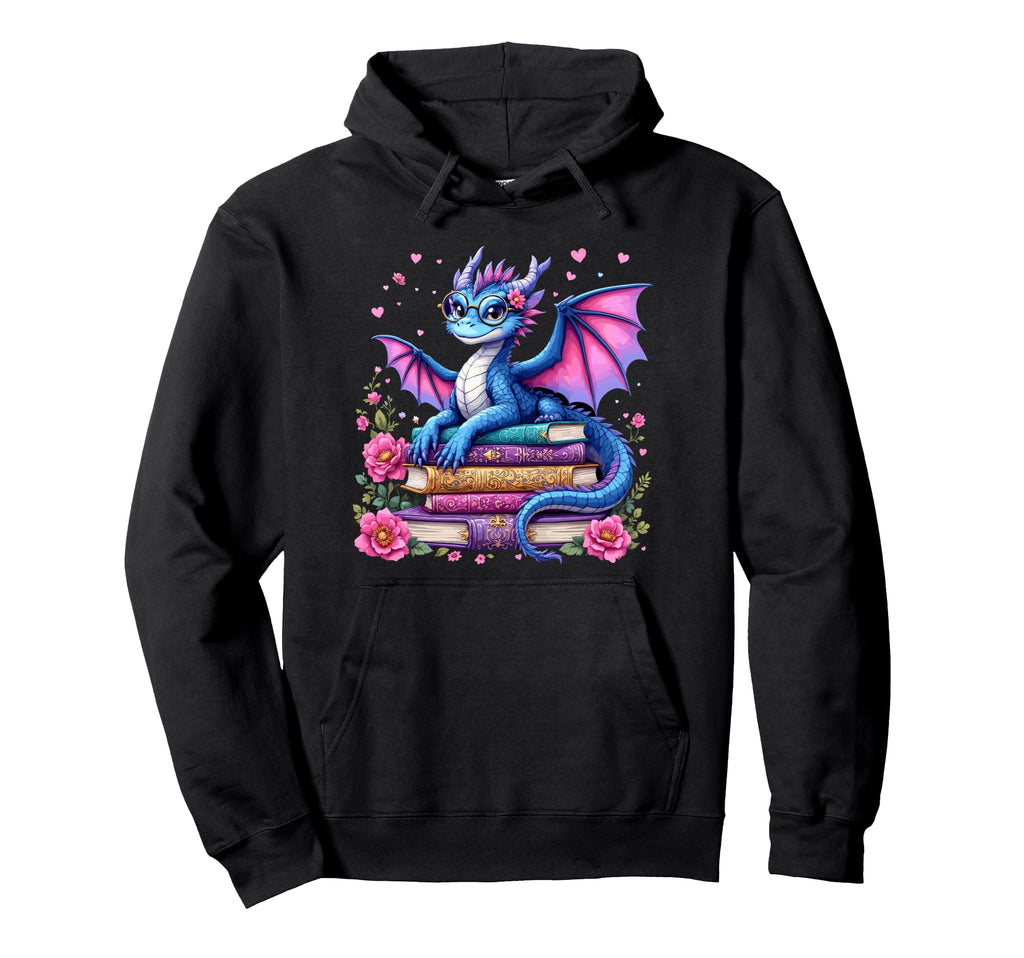 Dragons And Books Dragon Reading Book Hoodie - Trendy Graphic for Adults - T-Shirt, Sweatshirt, Hoodie