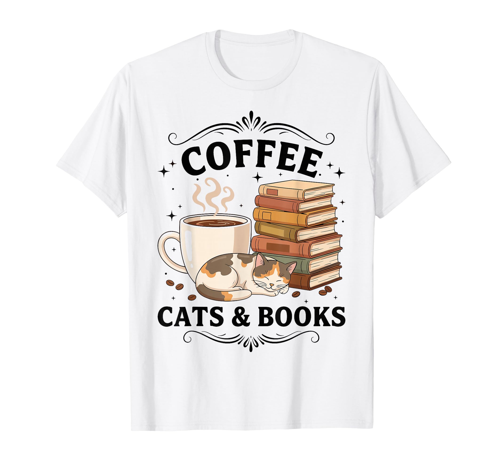 Kitten Reading Coffee Cats And Books T-Shirt - Minimalist Print for Adults - T-Shirt, Sweatshirt, Hoodie
