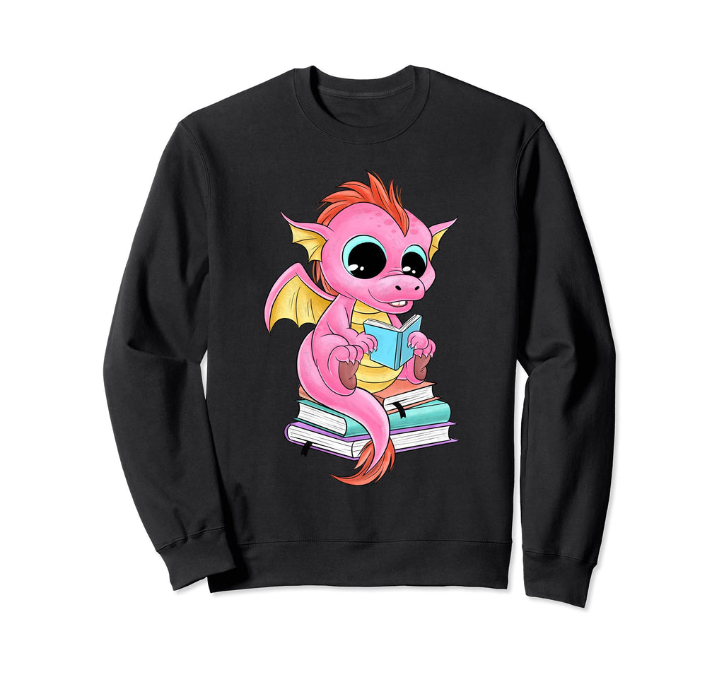 Dragon And Books Bookworm Kawaii Manga Sweatshirt - Trendy Graphic Unisex - T-Shirt, Sweatshirt, Hoodie